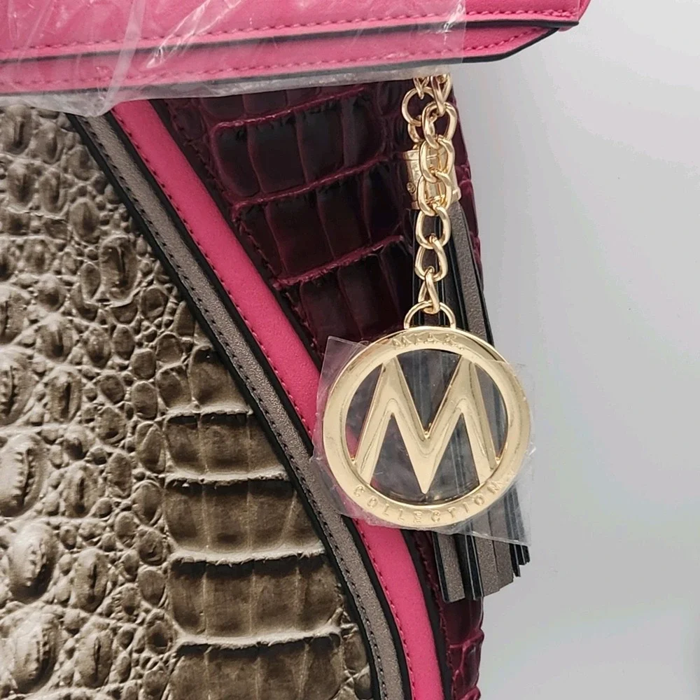 MKF Collection Nayra Embossed Shoulder Hobo Bag‎ Pink Charcoal By Mia K - NWT